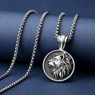 欧美跨境男士嘻哈项链个性化狮子座吊坠动物挂坠朋克配饰