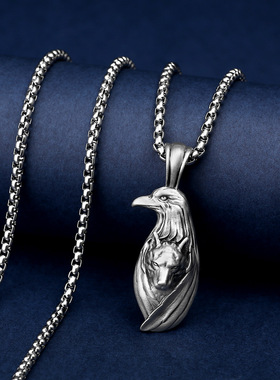 老鹰狼头吊坠男士不锈钢项链嘻哈动物吊坠跨境欧美朋克配饰