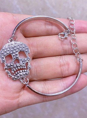 新款爆品跨境手链欧美骷髅头手链银色 现货