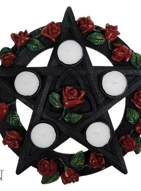 复古烛台摆件五芒星烛台塔罗装饰品五角星绿藤烛盘茶烛树脂工艺品