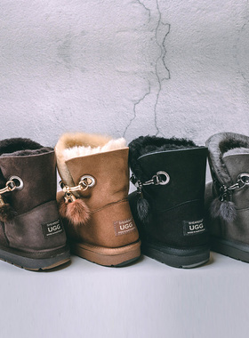 澳洲代购正品SHEARERS雪地靴女羊皮毛一体金属扣侧毛球短靴