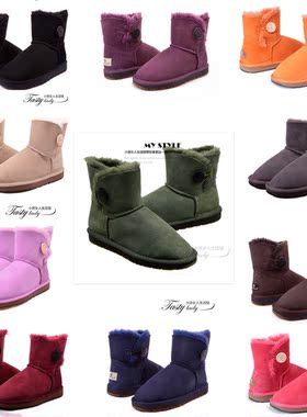 代购澳洲正品SHEARERS雪地靴女保暖羊皮毛一体一粒扣短靴