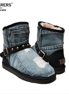 澳洲代购正品SHEARERS雪地靴女保暖羊皮毛一体短靴皮带扣铆钉靴