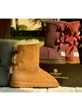 代购正品澳洲SHEARERS雪地靴双蝴蝶结冬季中筒女靴皮毛一体棉鞋