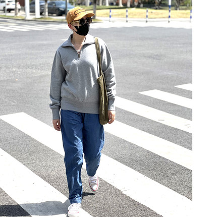 男生穿搭卫衣重磅美式复古毛圈水洗宽松长袖纯棉半拉链翻领外套男