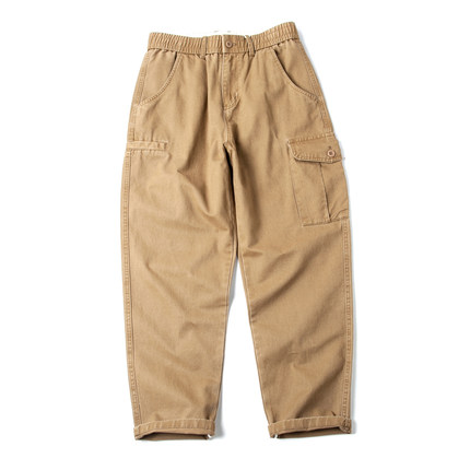 老钱风美式复古工装裤男多口袋宽松休闲长裤松紧腰卡其色小脚裤子