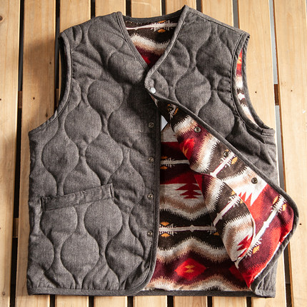 春季新款日系复古民族风双面穿男士时尚V领保暖棉马甲坎肩外套潮
