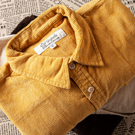 阿美咔叽日系 纯色 复古水洗灯芯绒轻工装口袋长袖休闲衬衫男外套