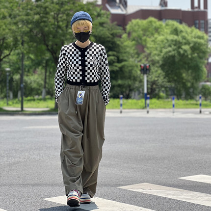 褶皱伞兵裤男夏季日系立体廓形阔腿工装裤宽松直筒休闲速干冲锋裤