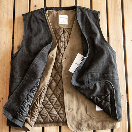 马甲男加棉卡其色美式复古日系工装背心潮流宽松休闲户外牛仔外套