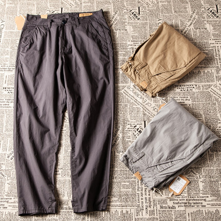 阿美咔叽美式复古日系夏季新品户外休闲长裤 宽松百搭简约长裤子