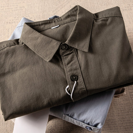 纯棉日系秋季新款水洗宽松休闲纯色工装翻领长袖衬衫男式打底衬衣