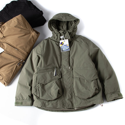 工装连帽羽绒服男潮日系复古加厚宽松大口袋白鸭绒冬季外套夹克男