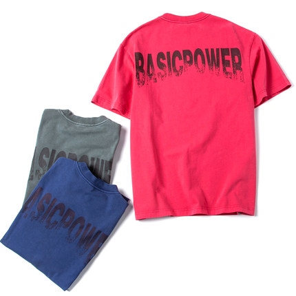 男士T恤重磅美式复古日系纯棉户外短袖宽松大码圆领水洗做旧汗衫