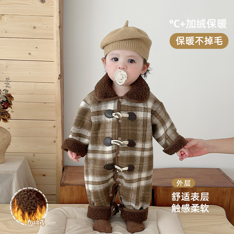 婴儿连体衣冬季加厚外出服宝宝衣服冬装超韩洋气婴幼儿加厚长爬冬