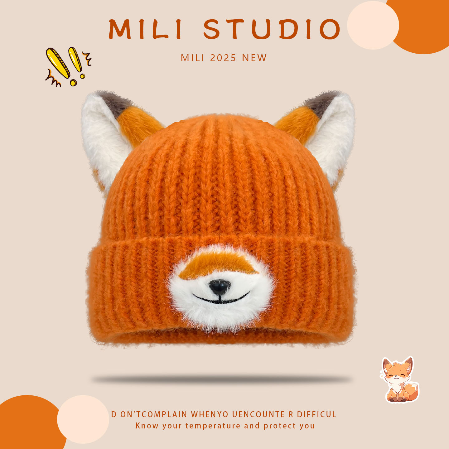 可爱卡通狐狸耳朵针织帽子女秋冬