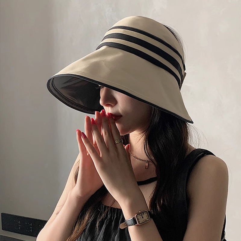 日本黑胶空顶帽可折叠夏季遮阳帽子女士沙滩防晒帽休闲太阳渔夫帽