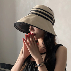 日本黑胶空顶帽可折叠夏季遮阳帽子女士沙滩防晒帽休闲太阳渔夫帽