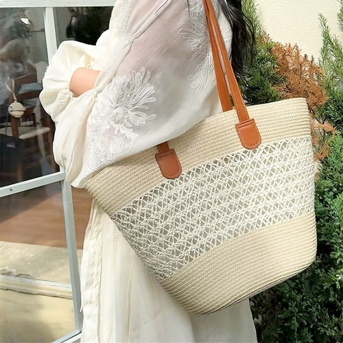 镂空设计草编包大容量百搭托特包