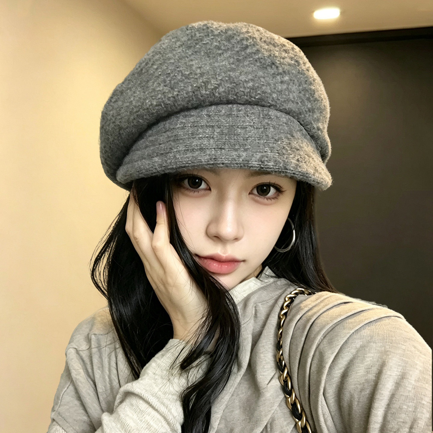 日系羊毛贝雷帽女显脸小百搭帽子