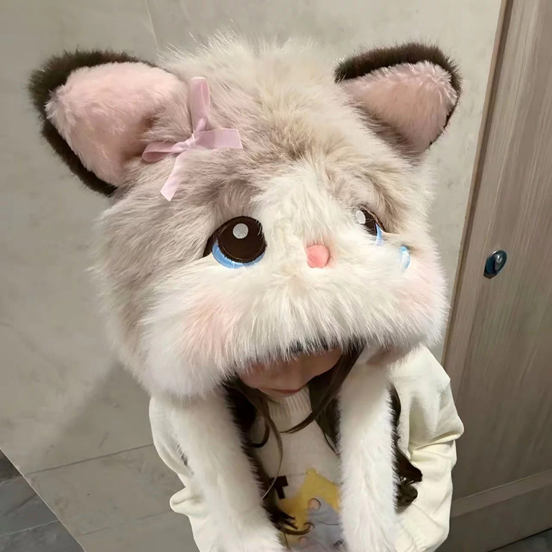 甜美猫咪耳朵会动雷锋帽女款保暖
