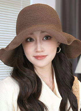 夏季细手工勾针渔夫帽子女出游百搭遮阳防晒帽可折叠海边度假盆帽