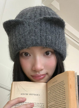 甜美猫耳加厚保暖针织帽显脸小