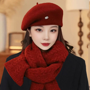 韩版气质保暖贝雷帽子女秋冬季羊毛呢时尚定型显脸小画家帽蓓蕾帽