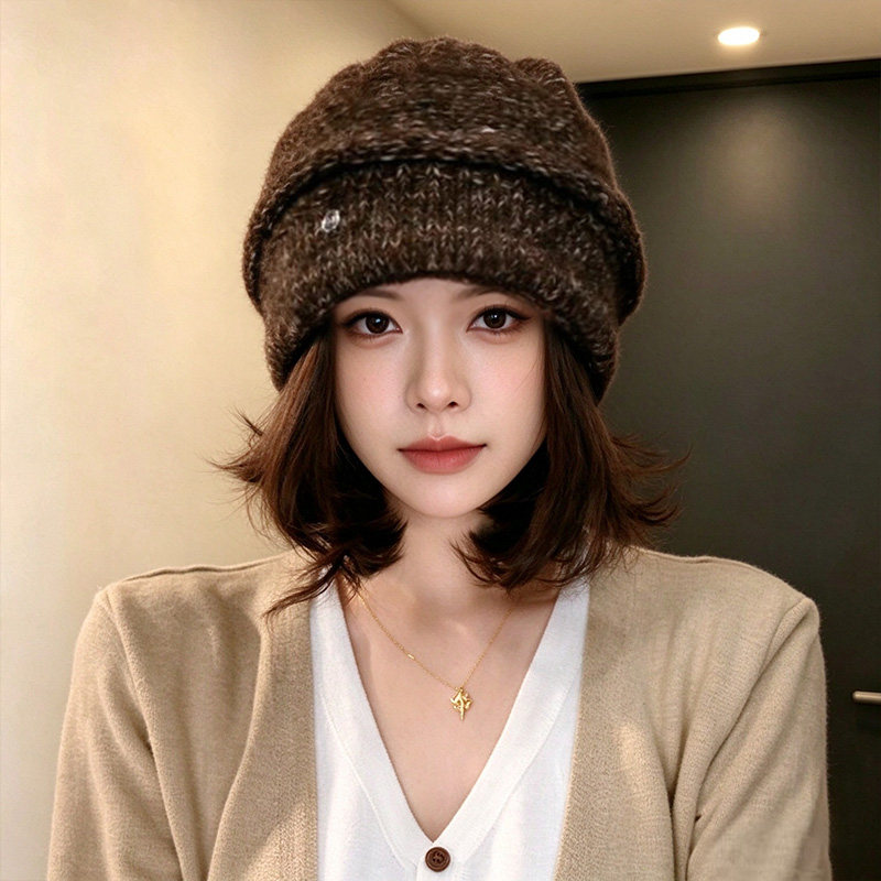 冬季加厚保暖护耳显脸小针织帽女
