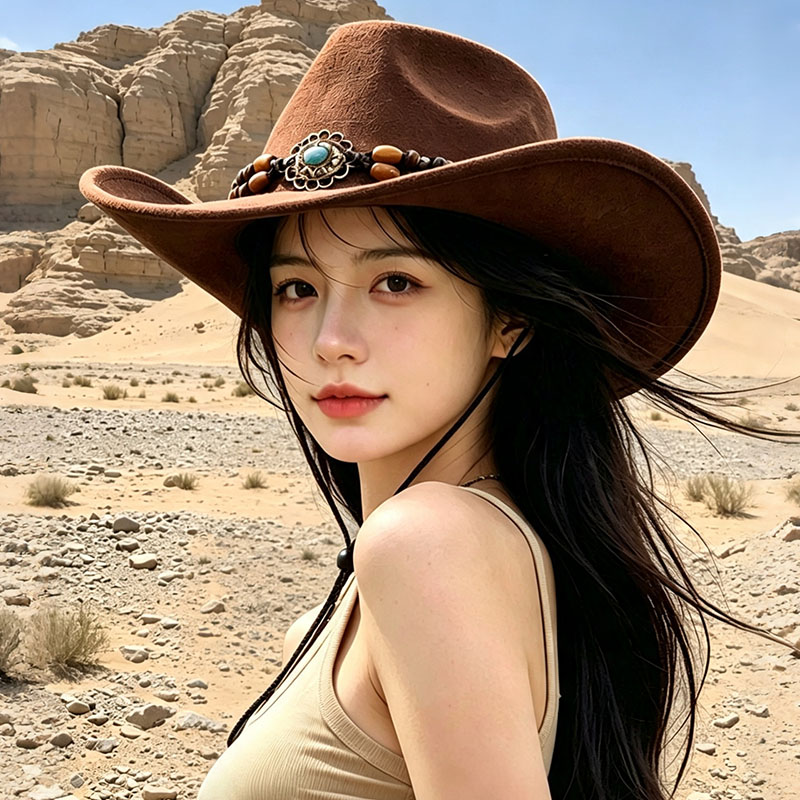 秋季西部牛仔帽女大檐防晒显脸小