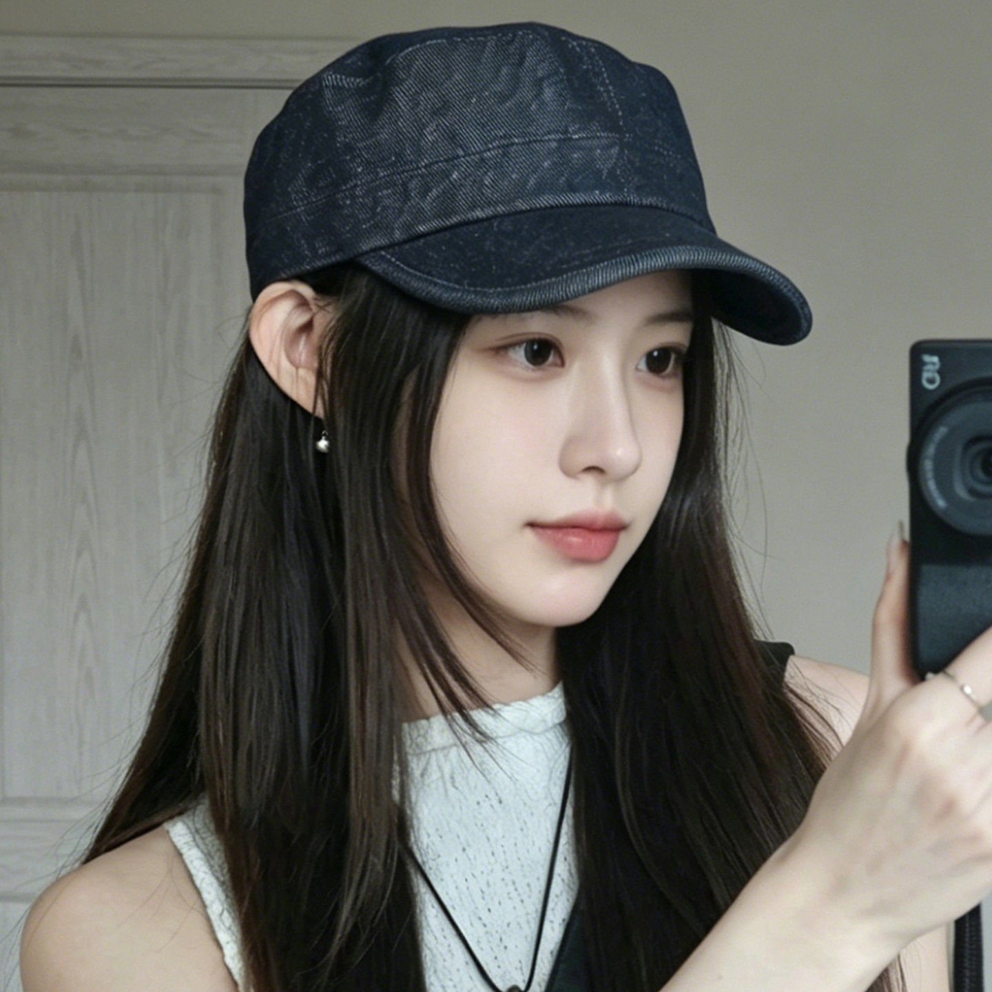 老钱风牛仔平顶报童帽女可调节