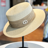 法式 平顶草帽女海边度假遮阳防晒帽沙滩防紫外线太阳帽子复古礼帽