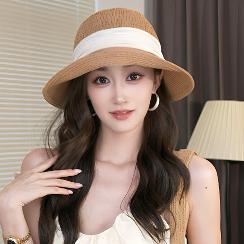 法式复古草编大帽檐渔夫帽子女夏季海边度假遮阳帽显脸小防晒盆帽