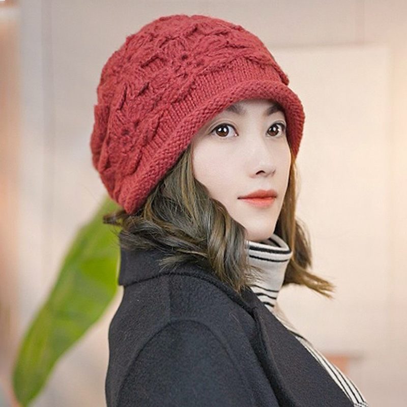 手工钩花时尚洋气针织帽子女秋冬