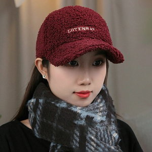 韩版刺绣羊羔绒棒球帽子女秋冬季