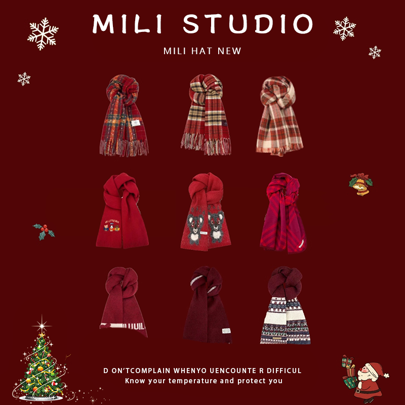 新年圣诞红色围巾女2025新款秋冬