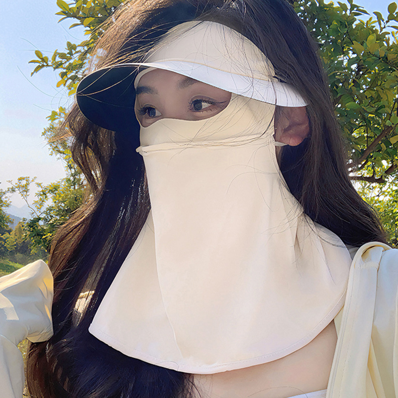 冰丝防晒面罩女夏季防紫外线骑车遮阳帽子口罩一体护颈薄款脸基尼
