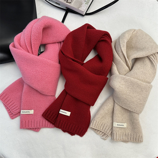 100%纯羊毛针织围巾女2025新款秋冬季韩系ins加厚保暖氛围感围脖