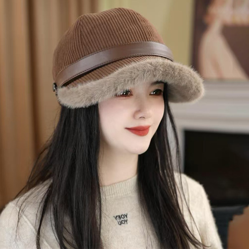韩版百搭灯芯绒显脸小鸭舌帽子女秋冬季毛茸茸加厚保暖护耳渔夫帽,服饰配件/皮带/帽子/围巾,帽子,淘宝优惠券,粉丝福利购,淘宝优惠卷