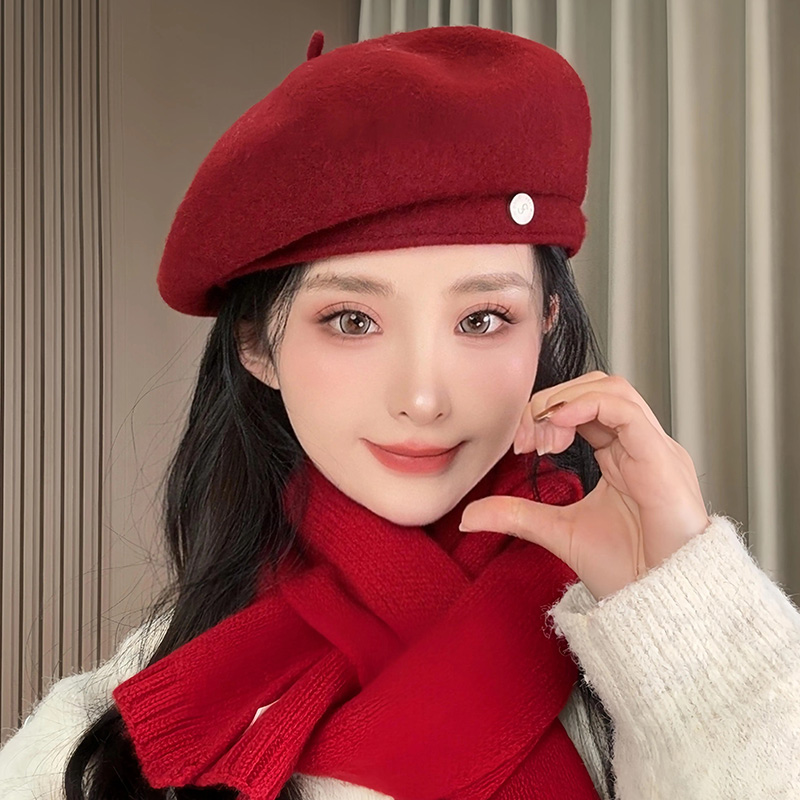 2025新款羊毛呢贝雷帽子女秋冬季显脸小蓓蕾帽气质复古百搭画家帽