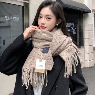 2025新款流苏保暖围巾女冬韩系氛围感软糯仿羊绒围脖百搭披肩两用