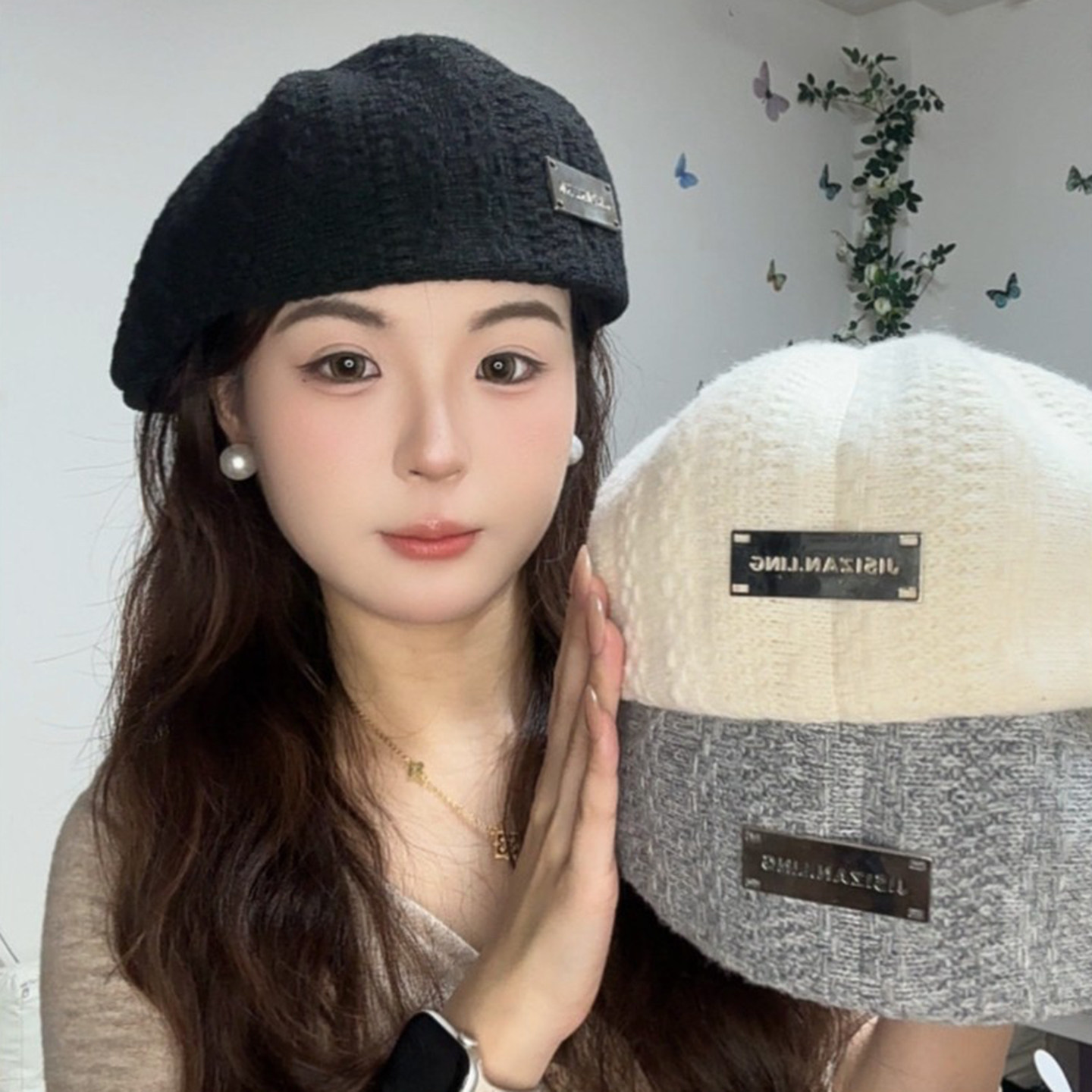 秋季复古英伦反戴贝雷帽女