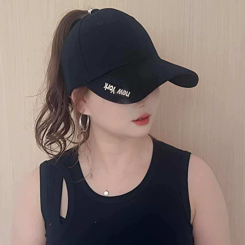 帽子女款可扎马尾鸭舌帽户外运动宽檐防晒遮阳空顶帽大头围棒球帽