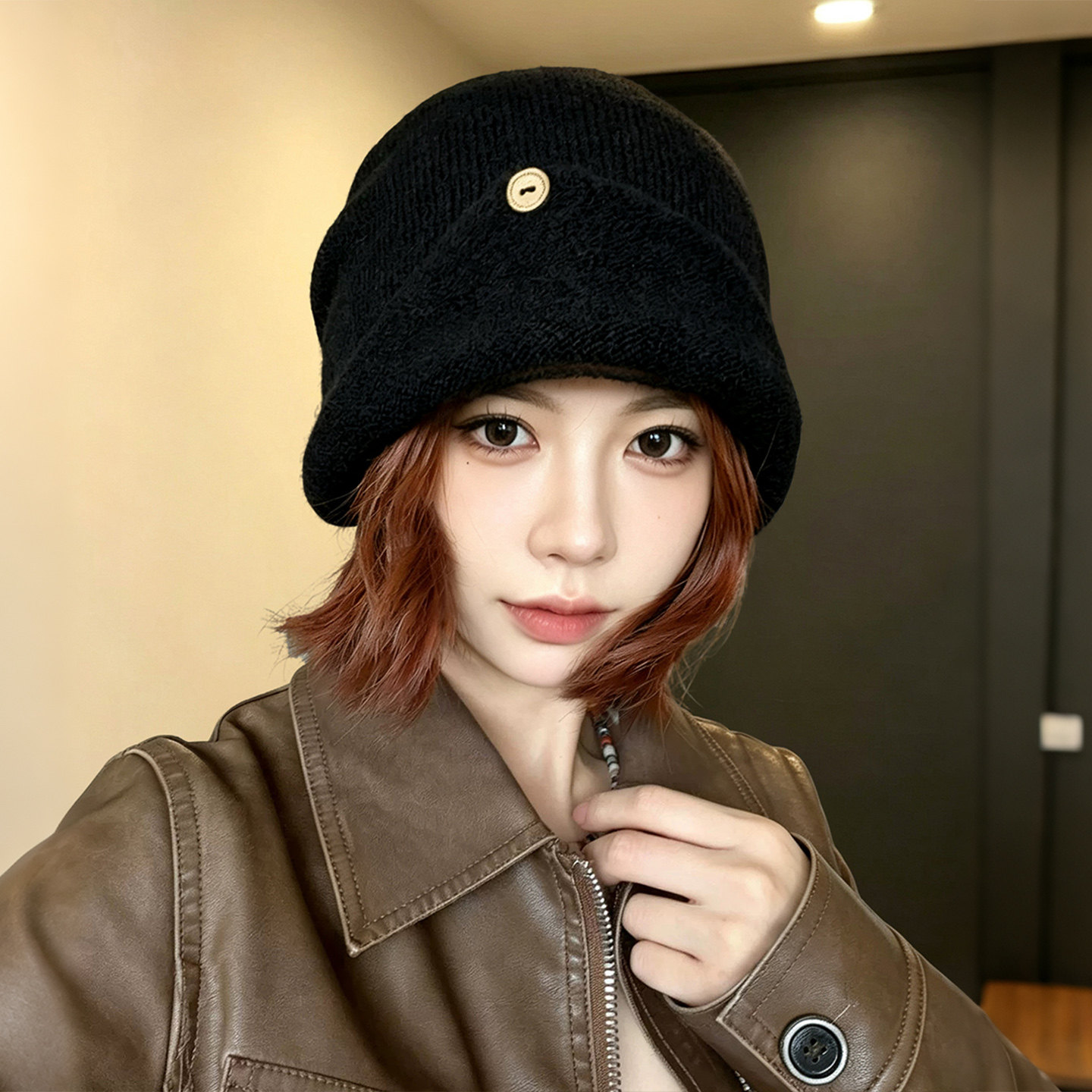 秋冬羊毛混纺保暖护耳堆堆帽子女