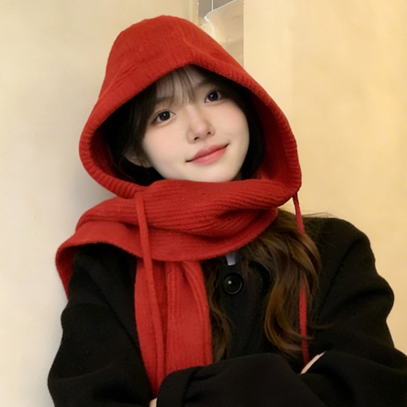 韩版红色巴拉克拉法帽子女冬季新年红保暖护耳针织帽围巾一体连帽,服饰配件/皮带/帽子/围巾,帽子,淘宝优惠券,粉丝福利购,淘宝优惠卷
