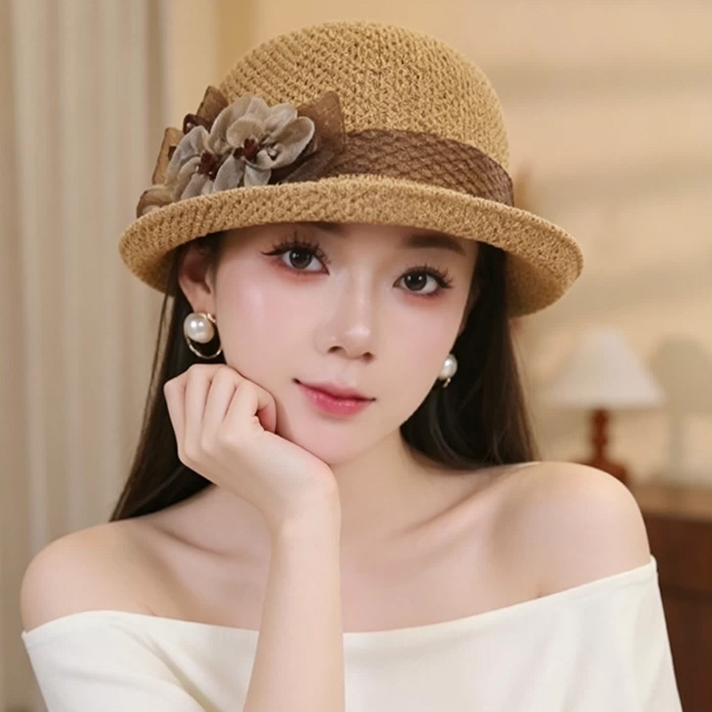 夏季法式复古花朵遮阳渔夫帽女