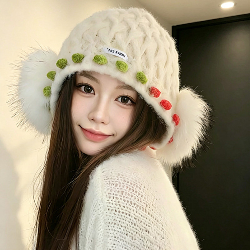 韩系甜美系带针织帽女冬季保暖