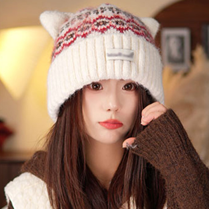 可爱猫耳朵费尔岛毛线帽子女冬季防寒保暖护耳帽显脸小针织包头帽,服饰配件/皮带/帽子/围巾,帽子,淘宝优惠券,粉丝福利购,淘宝优惠卷