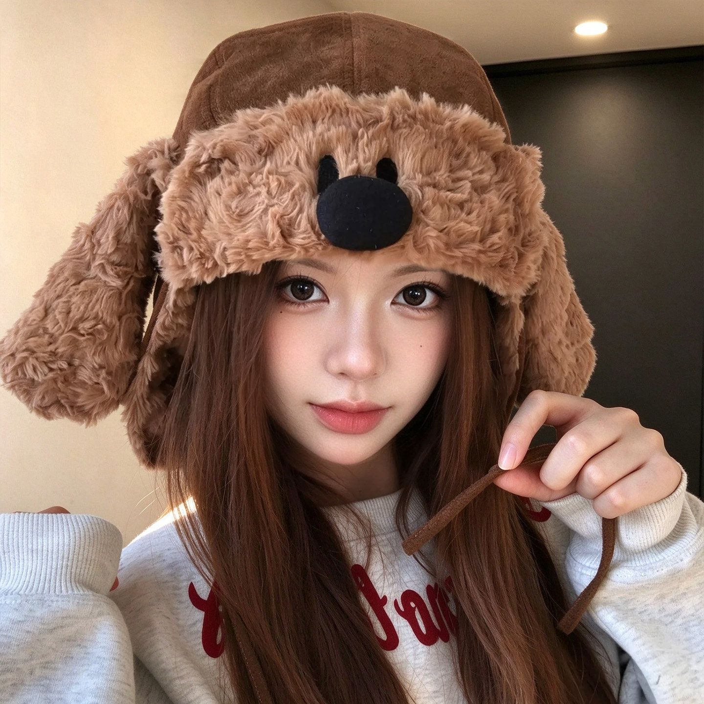 可爱小狗毛绒保暖防风雷锋帽女