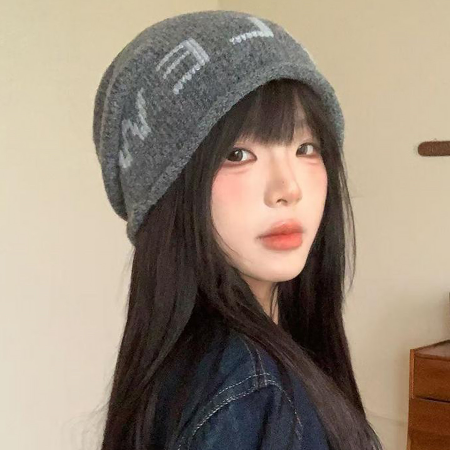 秋冬季韩版堆堆帽子女千禧辣妹风冷帽宽松大头围显脸小保暖针织帽